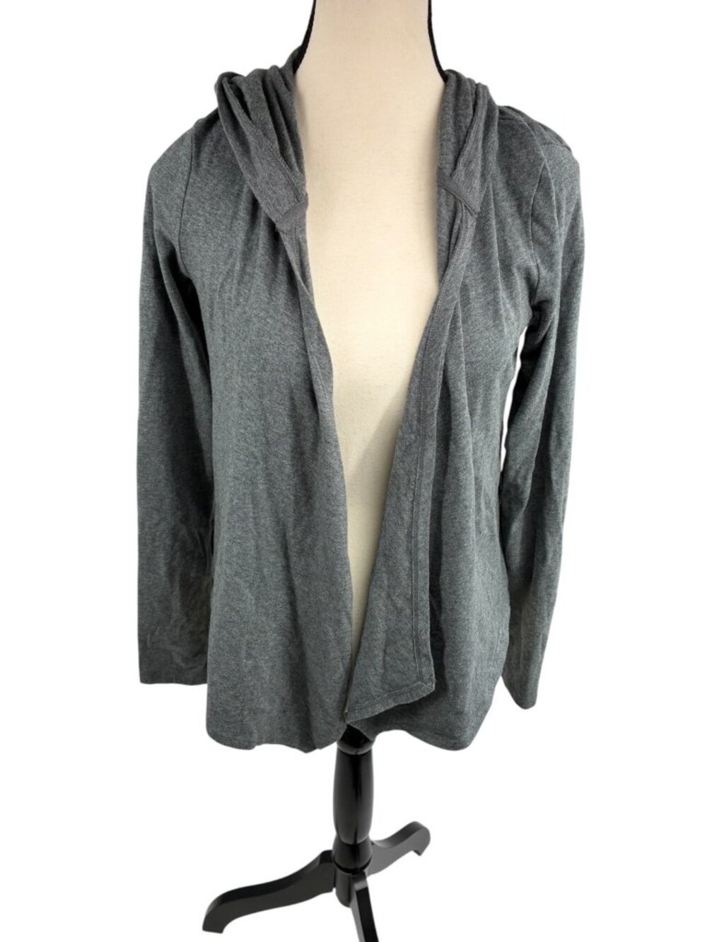 Express Womens Gray Open Front Hooded Cardigan Sweater Size S Small Cotton